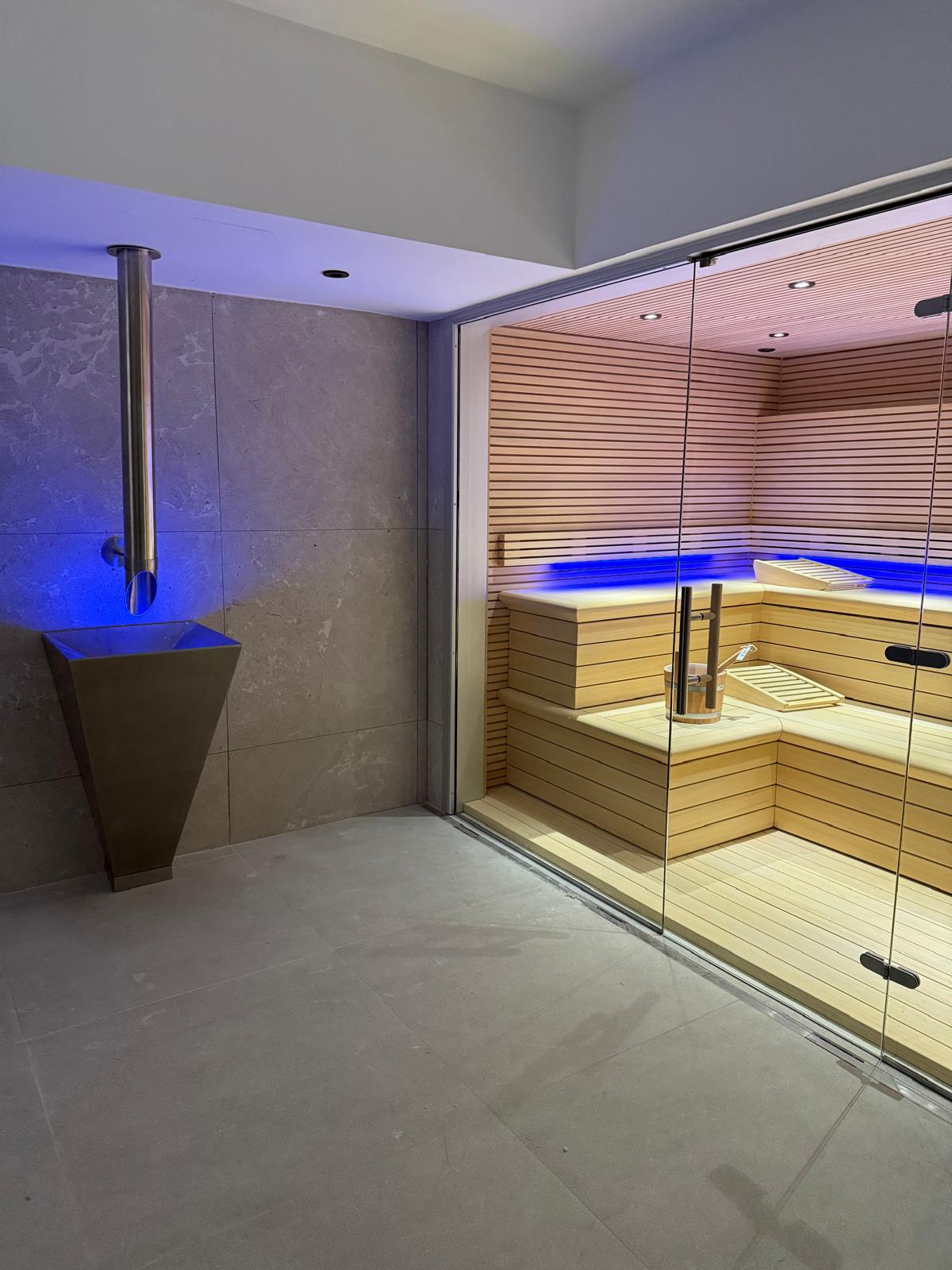 Cedar sauna with mood lighting